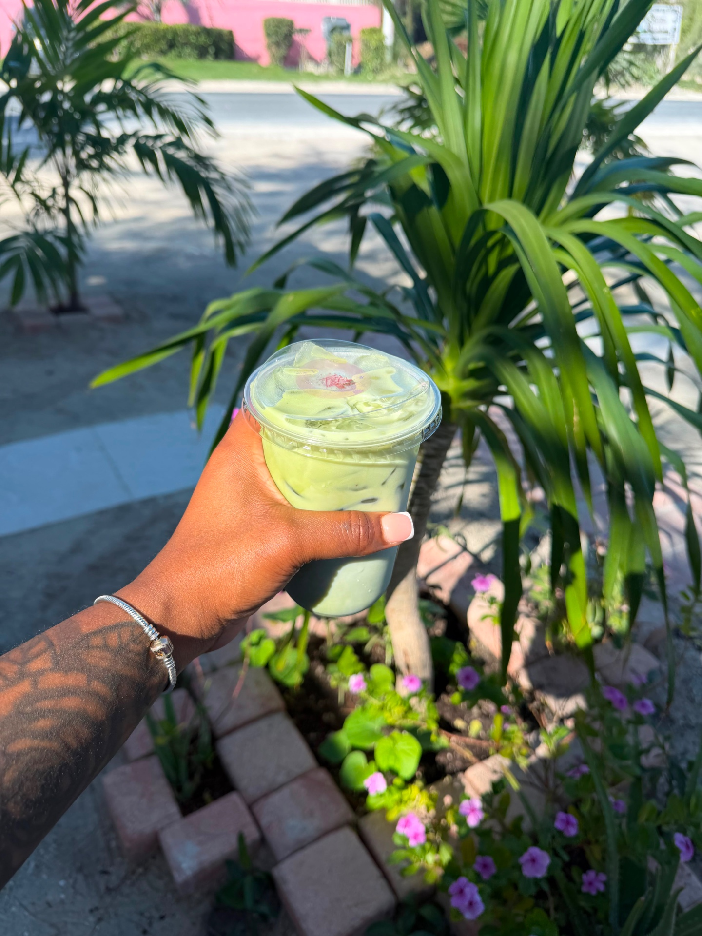 Iced matcha latte enjoyed outside