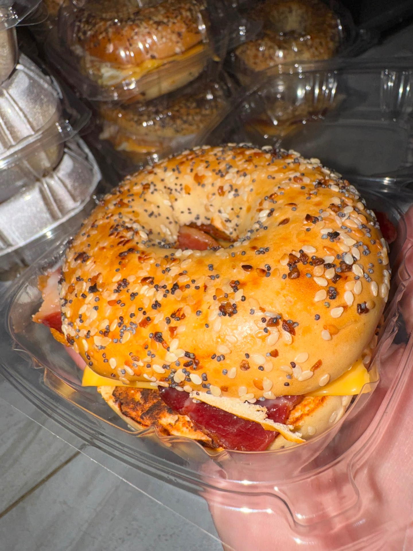 Bagel breakfast sandwich from the coffee stand