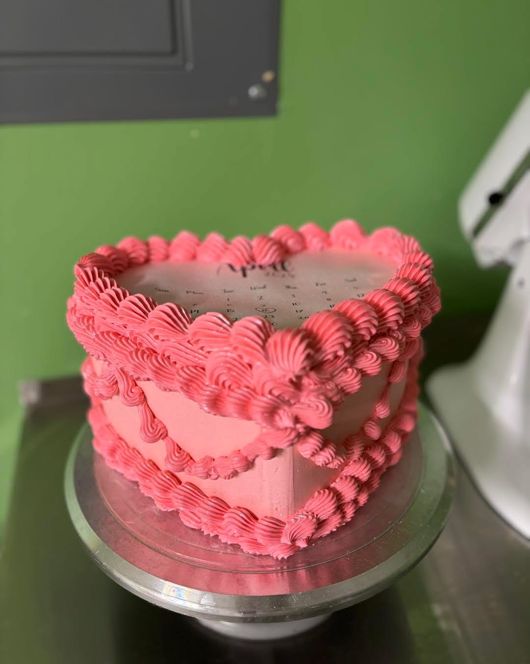 Pink vintage heart cake by The Baker Mom